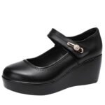 2025 High Heel Women Genuine Leather Casual Shoes Fashion Platform Wedges Shoes Round toe Comfortable Women's Leather