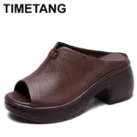 6cm Rubber Comfy Peep Toe Good Slipper Flexible Women Shoes Cow Genuine Leather Summer Platform Lightweight Flats