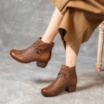 2025 High Quality Genuine Leather Shoes Hollow Cool Boots Fashion Sandals Women Summer Boots Thick Heel Ankle Boots