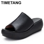 2025 Women's Summer Sandals Wear Leather Women's Slippers Thick Sole Soft Sole Wedge Heel Non-slip Women's Sandals