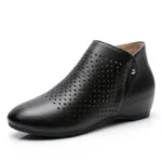 2025 Genuine Leather Summer Women Ankle Boots Flower Cutout Breakthrough Trends Low Heels Round Toe Beige Black one pair