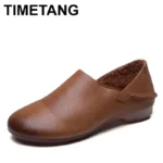 2025 Soft Retro Cowhide Flat Women's Shoes Leather Loafers Work Shoes Black Brown Comfortable Breathable Elderly Mom Shoes