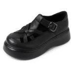 2025 3cm Platform Wedge Retro British Women Fashion Mules Ins Hot Sell Genuine Leather Weave Sandals Shoes Summer