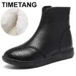2025 Fashion Women Natural Genuine Leather Boots Handmade Vintage Flat Ankle Botines Shoes Woman Winter