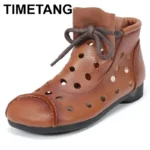 2025 Cool Boots women boots summer hollow out breathable leather boots national high top shoes leisure comfortable Sandals