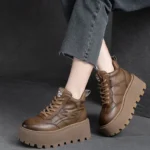 2025 Lofers for Women 7cm Retro Genuine Leather Ankle Boots British Autumn Winter Plush Moccasins Rubber Soled Flats Shoes