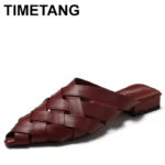 Female Pointed Toe Low Heel Slippers Summer Fashion Weave Slides Mules Size 35 43 Women's Sandals