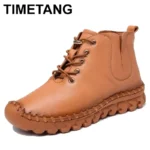 2025 Genuine Leather Shoes Women Boots Autumn Winter Fashion Handmade Ankle Boots Warm Soft Outdoor Casual Flat Shoes