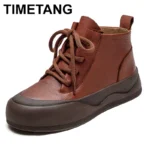 2025 Round Toe Lace Up Women Thick Soles Short Boots Casual Autumn Winter Simple Versatile Flat Platform Shoes