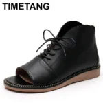 2025 High Top Sandals For Women Open Toe Summer Boots Luxury Lace Up Beach Sandals Genuine Leather Flats Shoes