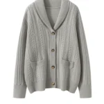 Vintage Women Sweater 100% Cashmere Cardigan Sweater Shawl Collar Jacquard Textured Autumn Winter Thick Warm Heavyweight Clothes